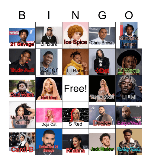 Guess The Singer Bingo Card