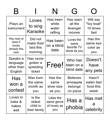 Find Someone Who.... Bingo Card