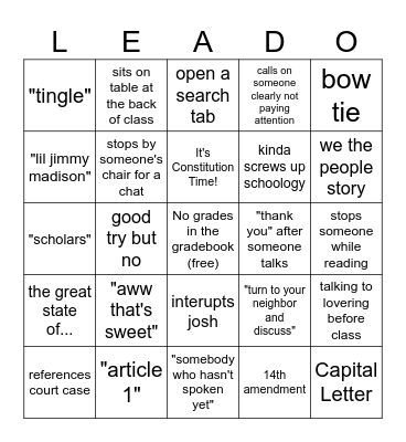 Peck Bingo Card