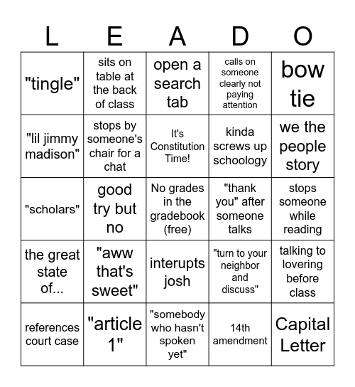 Peck Bingo Card
