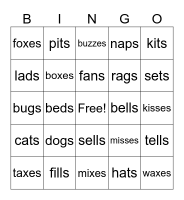 Suffixes Bingo Card