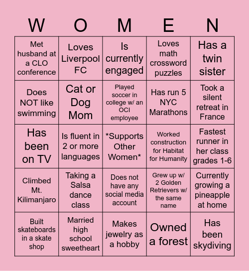 International Women's Day "Bingo" Bingo Card