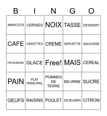 À table!!! Bingo Card