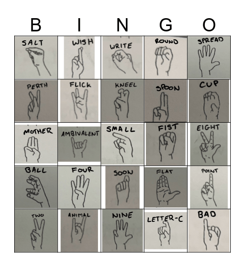 Auslan Handshape Bingo! Bingo Card