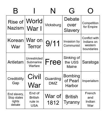 US History - War Bingo Card