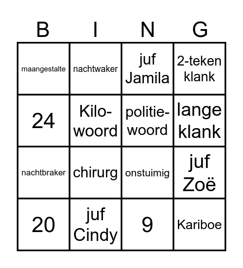 Bingo groep 5 Bingo Card