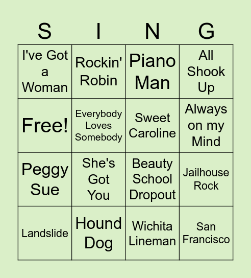 SINGO Bingo Card