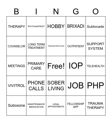 AFTERCARE Bingo Card