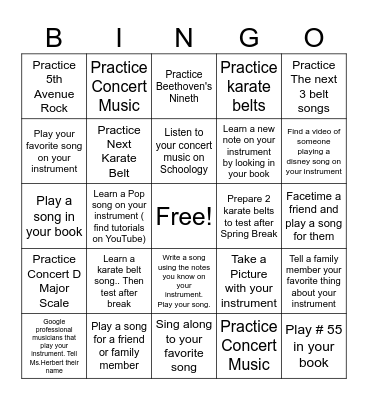 Spring Break BINGO Card