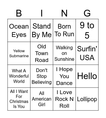 Music Bingo Card