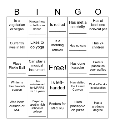 MRFRS Volunteer BINGO Card