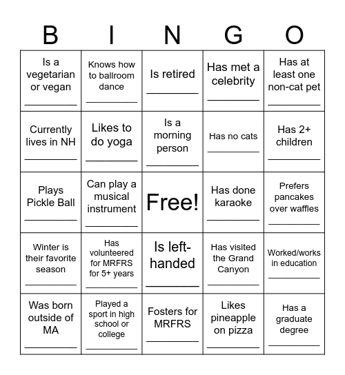 MRFRS Volunteer BINGO Card