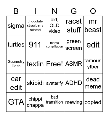 Untitled Bingo Card