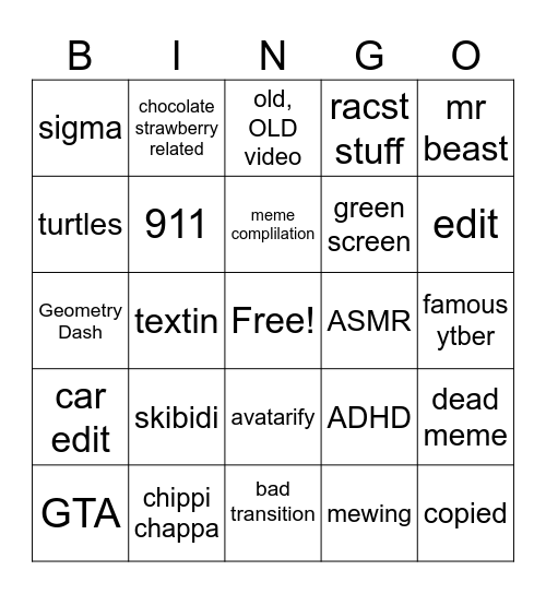 Untitled Bingo Card