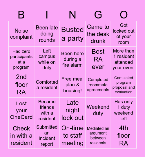 RA Bingo Card