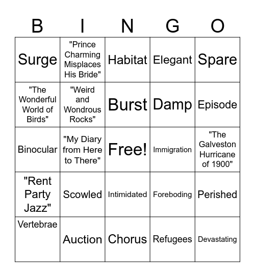 Mount Rose (MD) Achievement Academy Vocabulary Bingo Card
