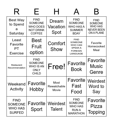 Ivy Rehab Social Hour Bingo Card
