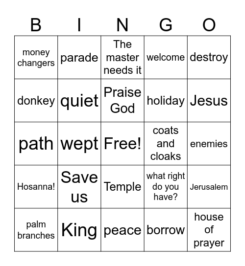 Palm Sunday Bingo Card