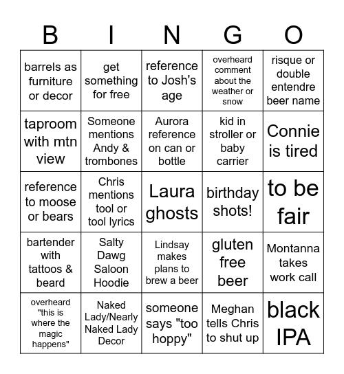 Brewery Bingo Bonanza Bingo Card