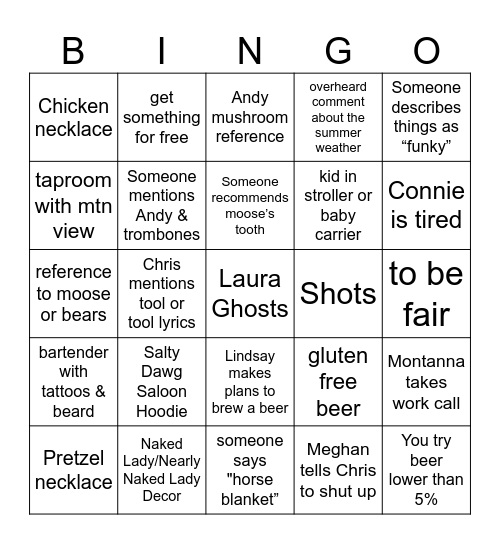 Culmination Bingo Card