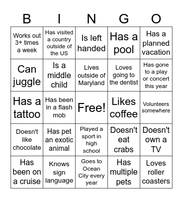 Get to Know You Bingo Card