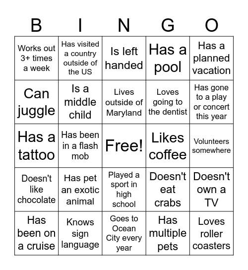 Get to Know You Bingo Card