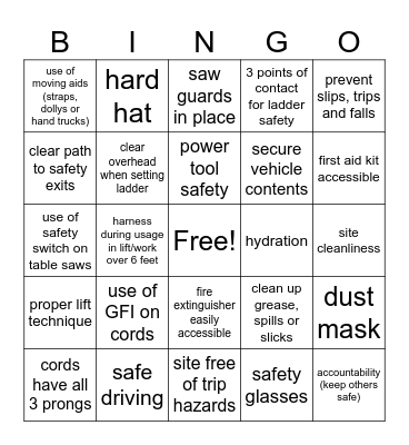 Maine Properties Safety Bingo Card