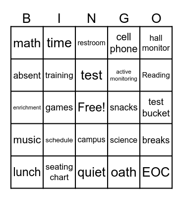 STAAR Lingo Bingo Card