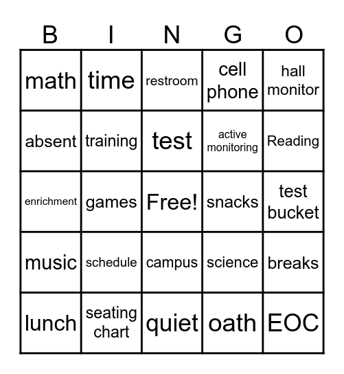 STAAR Lingo Bingo Card