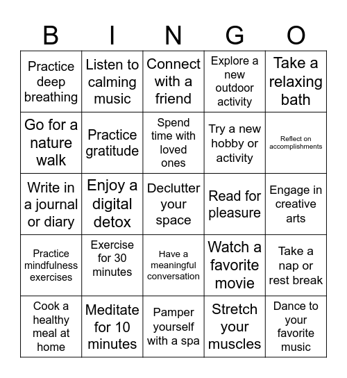 Self Care Bingo Card