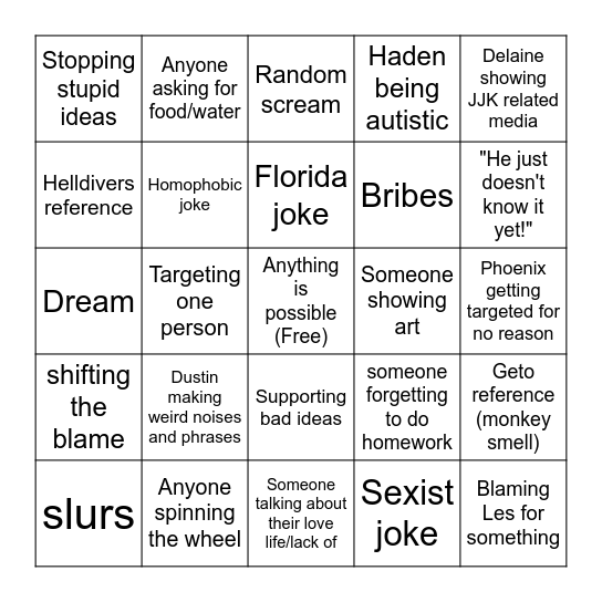 Bus Ride bingo card Bingo Card