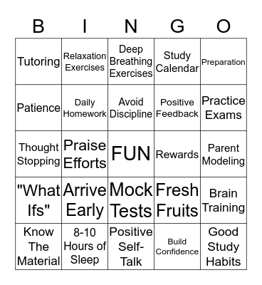 MANAGING CHILDREN'S TEST ANXIETY Bingo Card