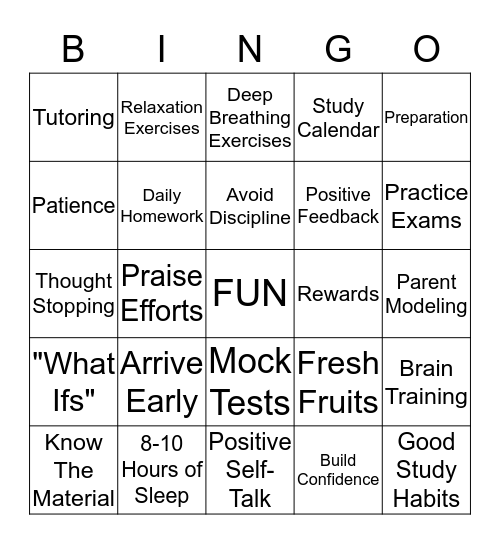 MANAGING CHILDREN'S TEST ANXIETY Bingo Card