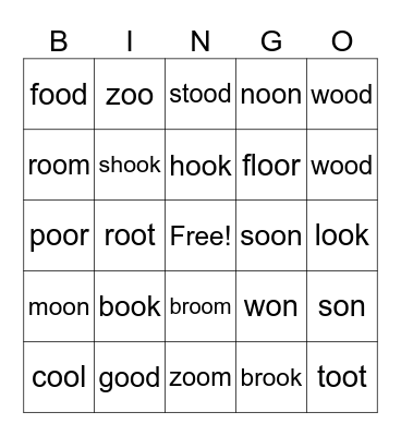OO     UFLI words & heart words    BINGO Card