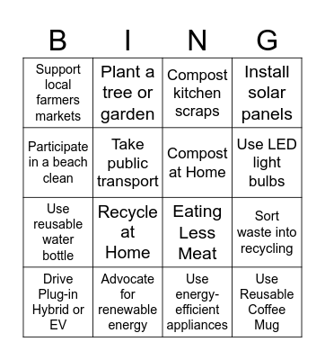 Sustainability Bingo Card
