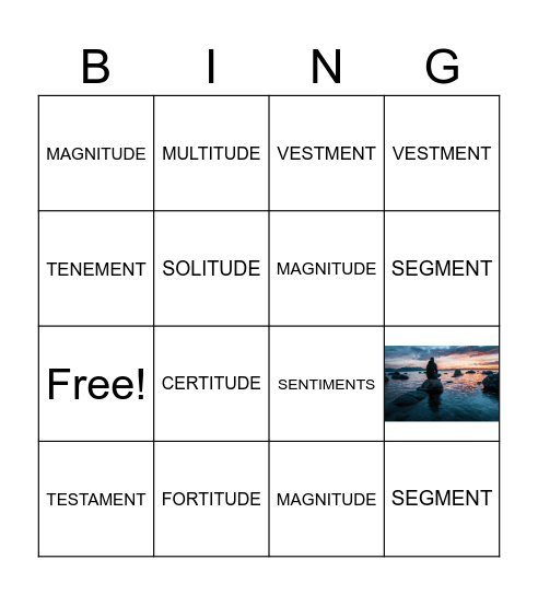 Vocabulary Bingo Card