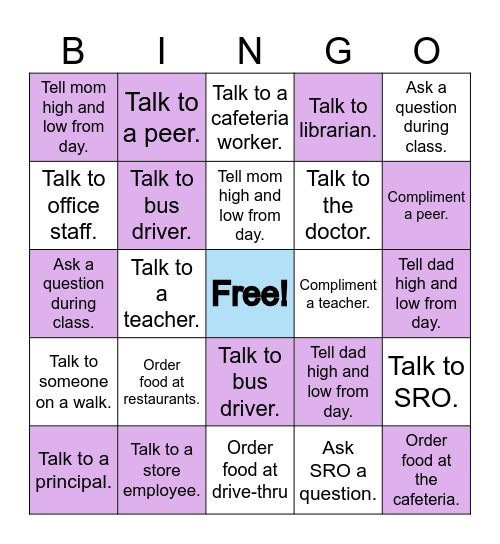 Social Skills Bingo Card