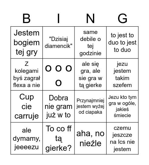 Gucio Bingo Card
