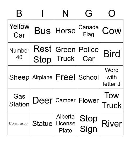 BC Road Trip Bingo Card