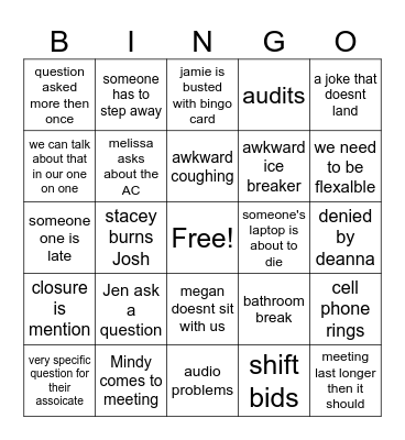 salvage meeting Bingo Card