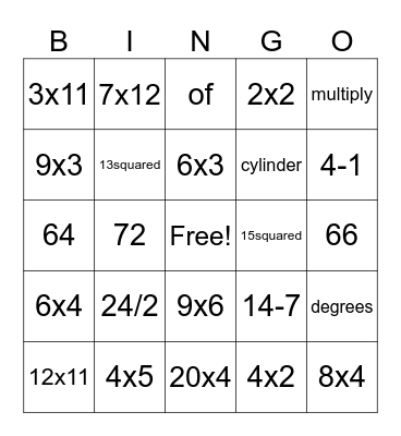Math Bingo Card