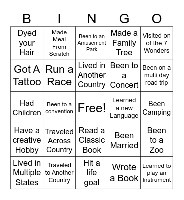 Life Bingo Card