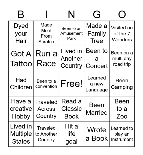Life Bingo Card