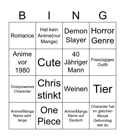 Max Bingo Card