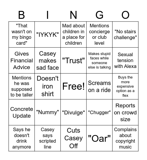 Bada Bingo Bada Boom Bingo Card
