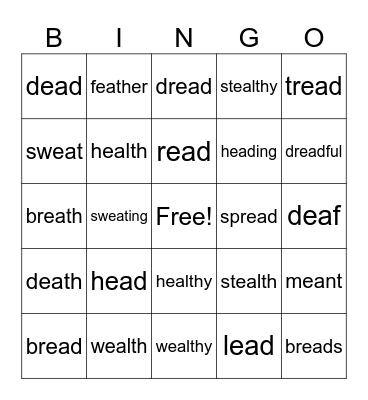 ea says /e/ BINGO Card