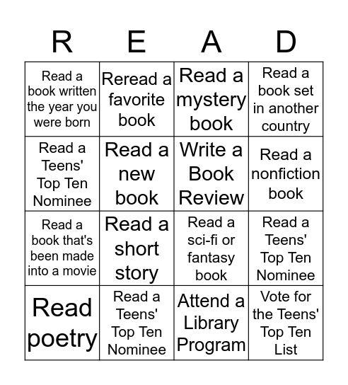 Read for the Win! Bingo Card