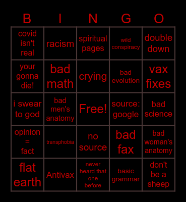 Pseudoscience Bingo Card