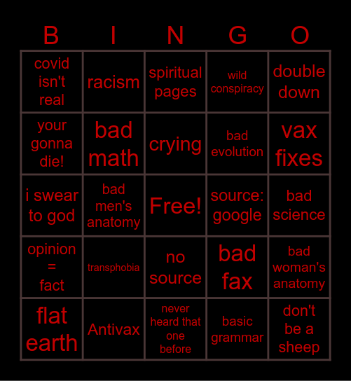 Pseudoscience Bingo Card