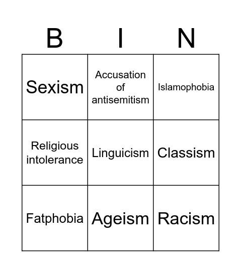 H3 - just the bigotry Bingo Card